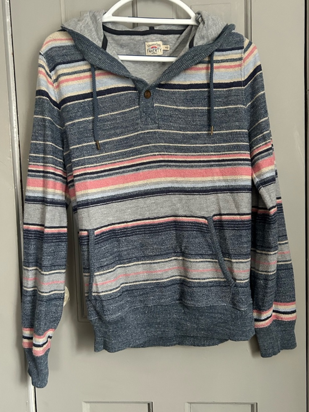 Faherty Brand Striped Hoodie Pullover Men’s Medium Organic Cotton Baja Style